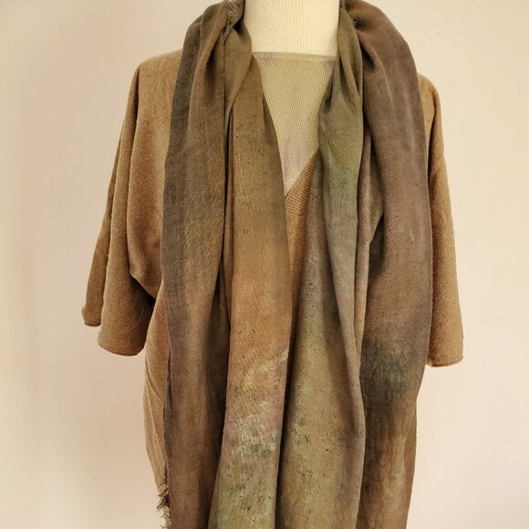 NEW Painted dyed silk cashmere scarf wrap beige black brown tan green gray blue - Picture 11 of 15